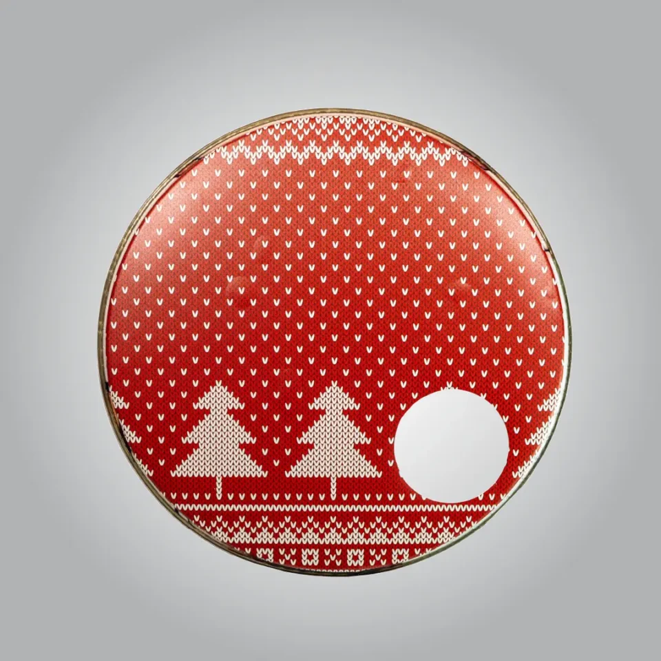Xmas sweater print bass drumhead played by Taylor Hawkins of Foo Fighters from 2017 appearance on SNL