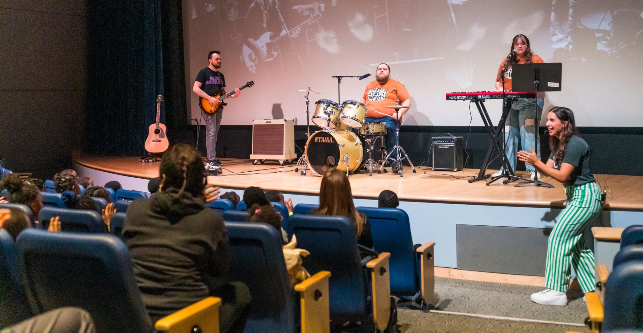 Students participating in a music education program at the Rock & Roll Hall of Fame